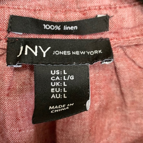 JONES NEW YORK Linen Tunic Shirt Red Size L Long Sleeve Flowy Whimsy Romantic - Picture 2 of 9